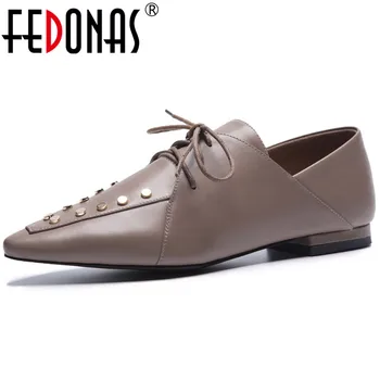 

FEDONAS Retro Women Genuine Leather Rivets High Heels Pumps Corss-tied Spring Summer New 2019 Shoes Woman Ladies Basic Pumps