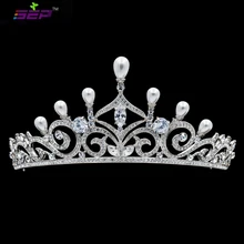 Austrian Crystals Rhinestone Imitation Pearls Tiara Wedding Crown Bridal Hair Jewelry Accessories Pageant Headpiece SHA8750