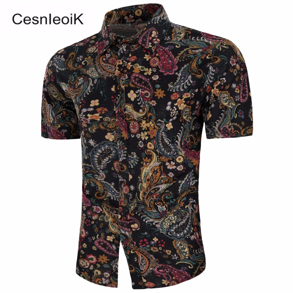 Casual Hawaiian Shirts Men Cotton Floral Brand Clothing