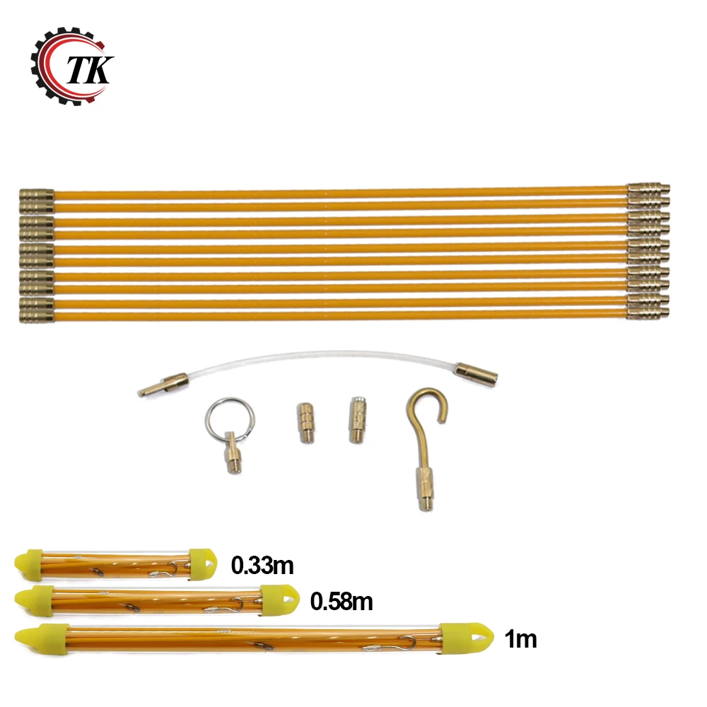 

10pcs/set 33/58/100cm Diameter 4mm Fiberglass Wire Cable Running Rods Fish Pulling Wire Holder Kit Electrical Wires With Hooks