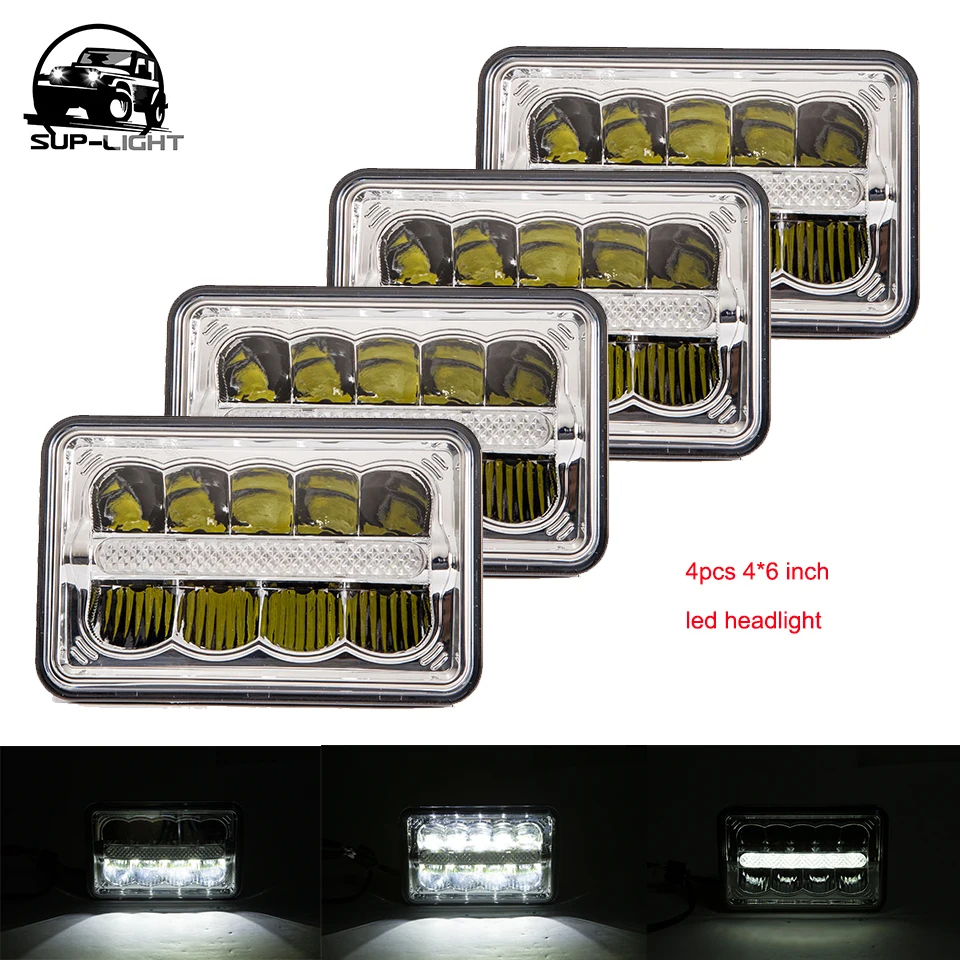 4Pcs 4/"x6/" Rectangle Led Headlight Hi-Lo Seal Headlamp DRL Cree Light H4656//4651