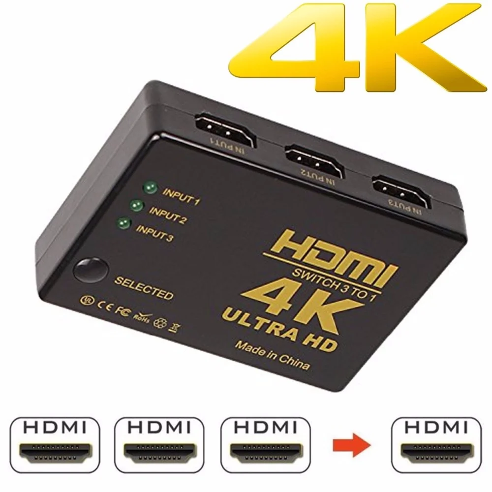 

BESIUNI HDMI Switch 3 Port 4K*2K Switcher Splitter Box Ultra HD for DVD HDTV Xbox PS3 PS4