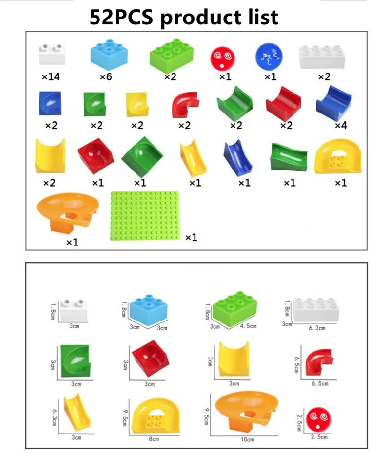 52 шт. мраморный трек бегать лабиринт Мяч Пластиковый трек строительные блоки Воронка горка совместимый блок DuploINGlys
