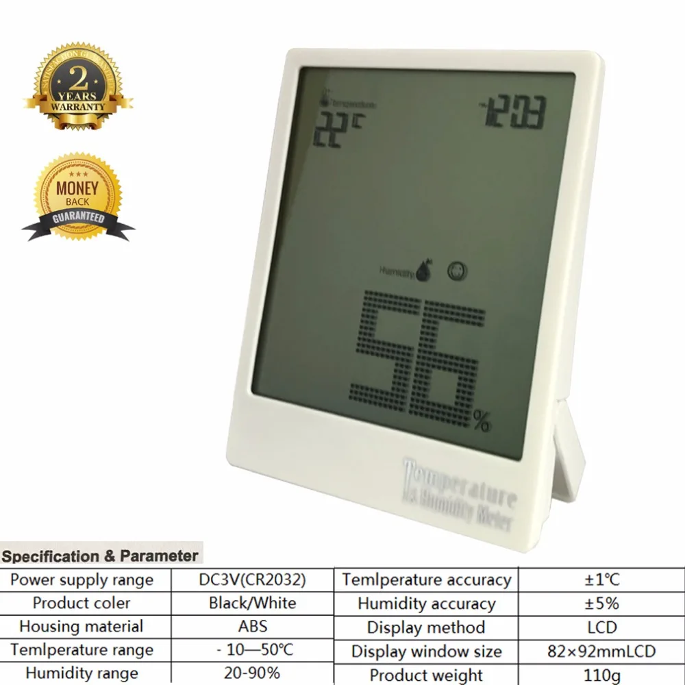 Digital Hygrometer Indoor Hygrometer Thermometer Large Screen With Time