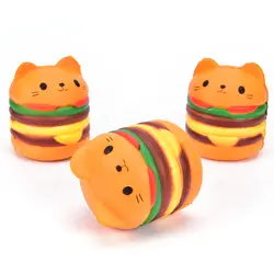 Коллекция Моделирование Kawaii Cat Burger Медленным Повышением Питчер Исцеление Antistrss Кошка Гамбургер Стресс Помощи Мягкий Телефон Ремни Игрушки