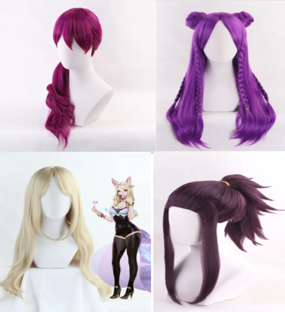 League Legends Akali Evelynn Ahri Kaisa Hair KDA Аниме Косплей Костюм вечерние парик + свободный трек