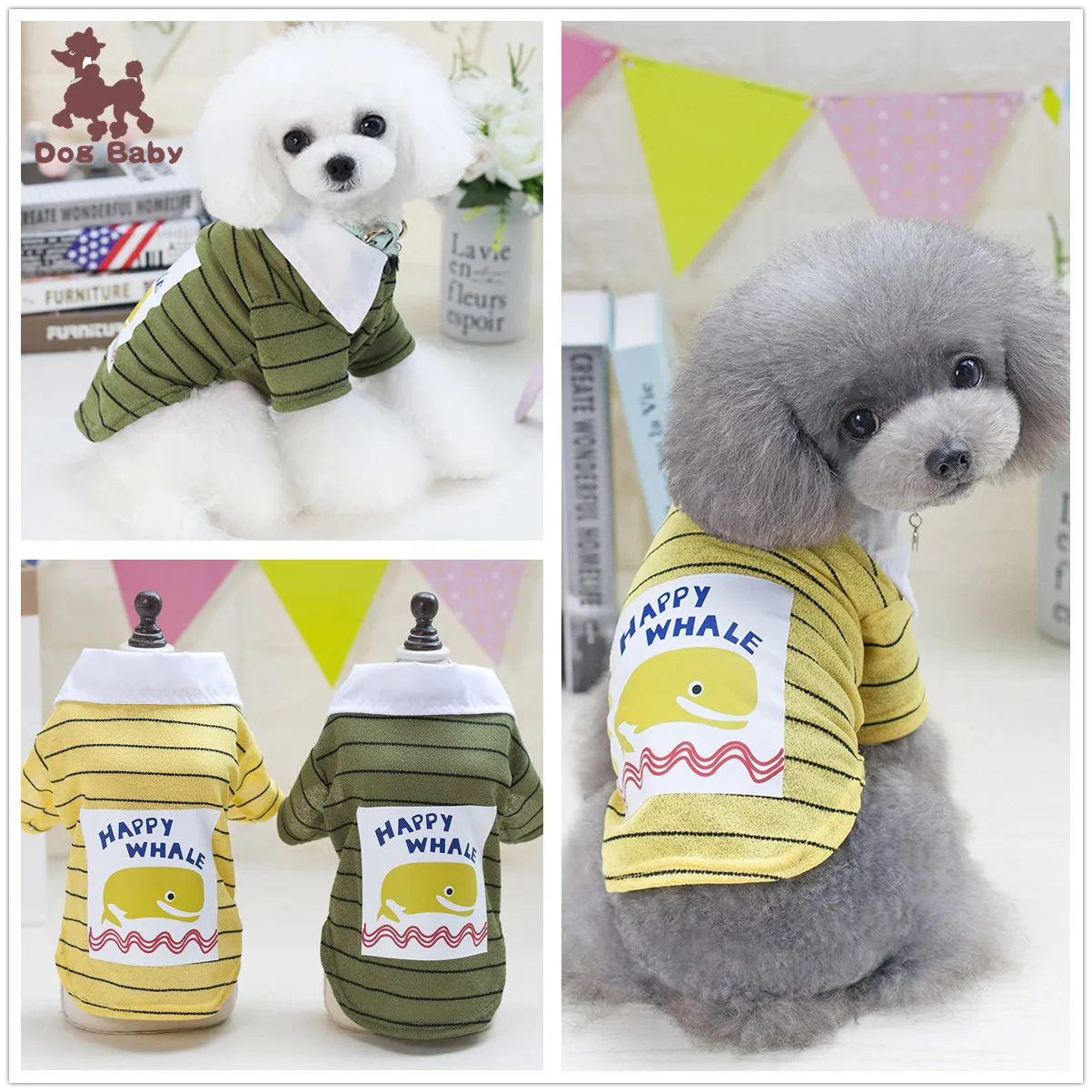 

Happy Whale Summer Pet Puppy Small Dog Clothes Vest T Shirt Apparel Dog Clothes Summer Vest White Collar Shirt For Small Dogs