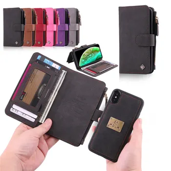 

Folio Stand Phone Case with Card Slots Detachable Magnet Back Cover PU Leather Protection Shell for iPhone 6 6S 7 8 X XR XS MAX