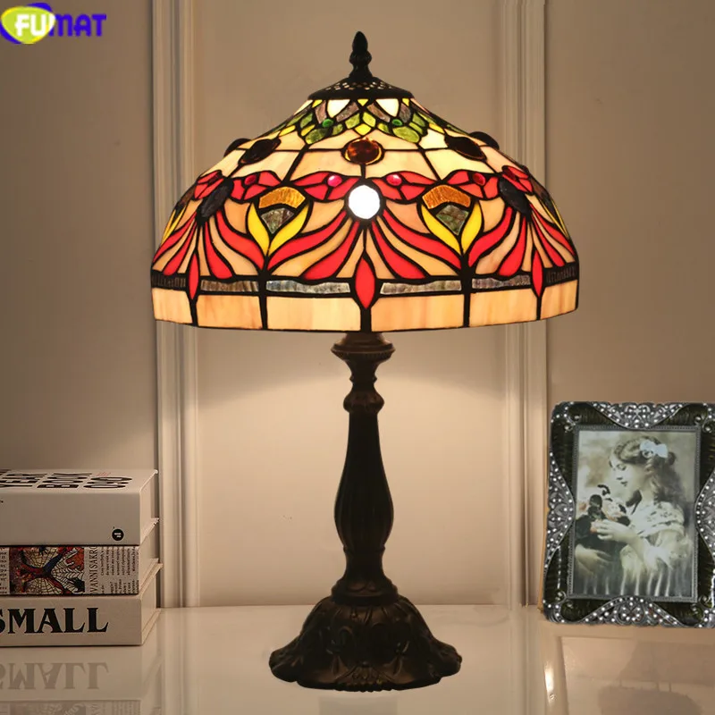 FUMAT Tiffanylamp настольные лампы Pteris Staiend стеклянная лампа с затенением для спальни