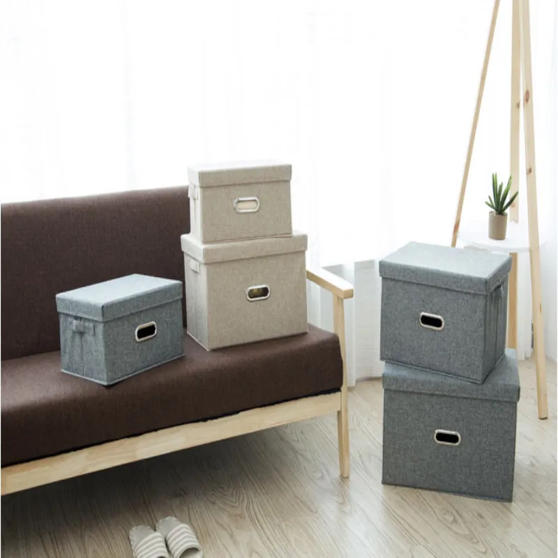 

Cotton Linen Folding Storage Box Solid Color Children's Toys Clothing Storage Box Fabric Portable Rectangular Storage Cabinet