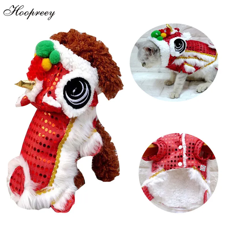 

Chinese Lion Dance Dog Costume Sequins Thicken Warm Large Dog Clothes Funny Pet Coat Two-legged Cat Clothes New Year Party 10A