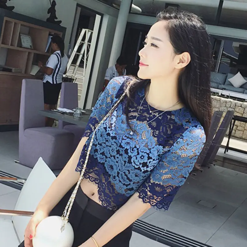 Mode Womens Navy Lace Berongga Out 