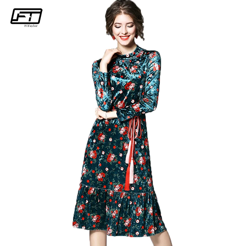 Fitaylor 2018 Spring font b Print b font font b Floral b font Vintage Long font