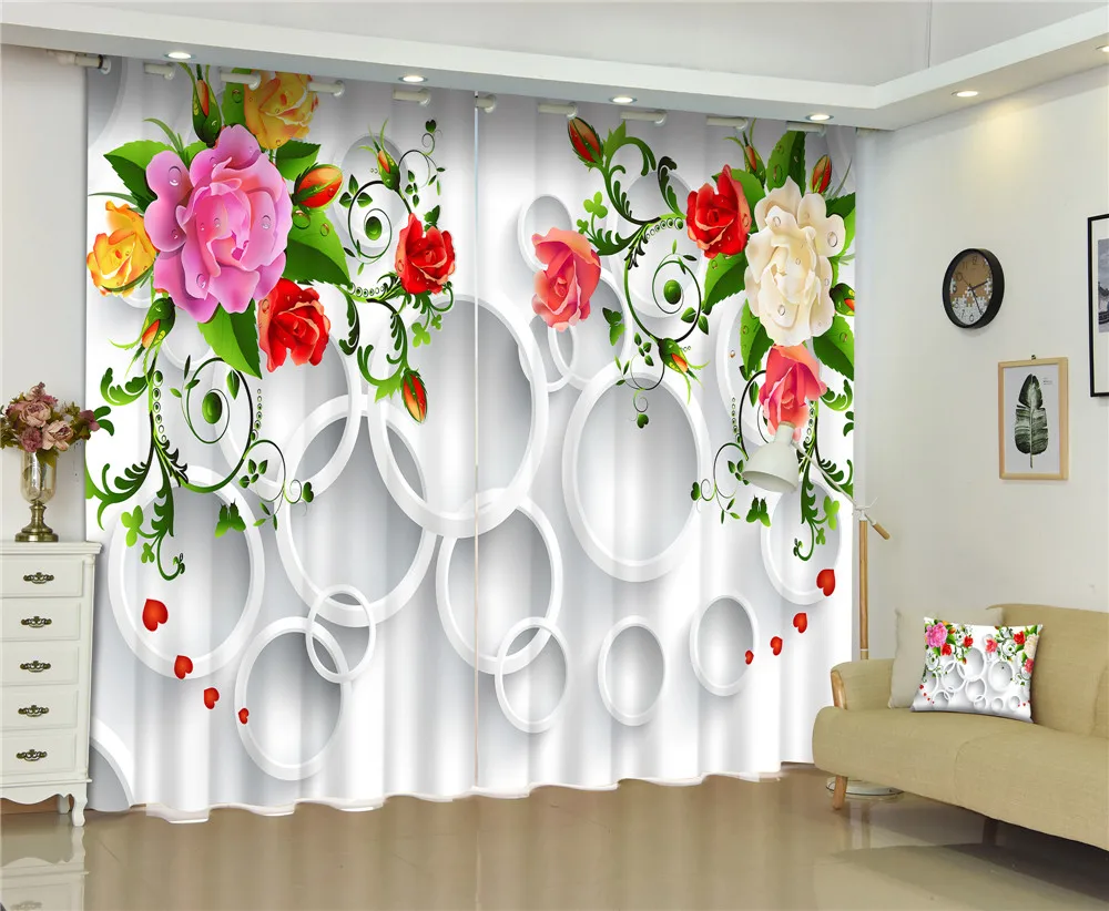 Curtains circle flower Luxury Blackout 3D For Living Room window Bedroom Drapes cortinas Rideaux Customized size | Дом и сад