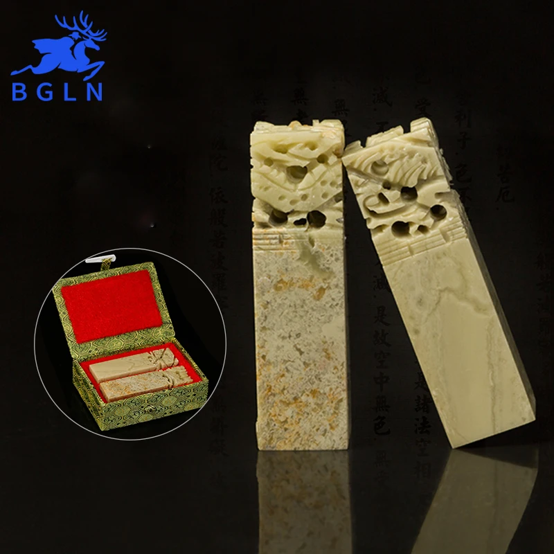

BGLN 2Pcs/set Stone Handmade Carving Stone Sculpture Seal Stone Tool 2*2*7CM Dark Cyan-blue Stone For School Art Supplies