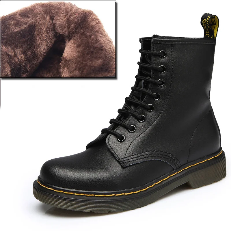Baimier/черные женские ботинки из лакированной кожи зимние меховые теплые женские ботильоны на шнуровке, женские ботинки martin, большие размеры 43, 44 - Цвет: Fur Black