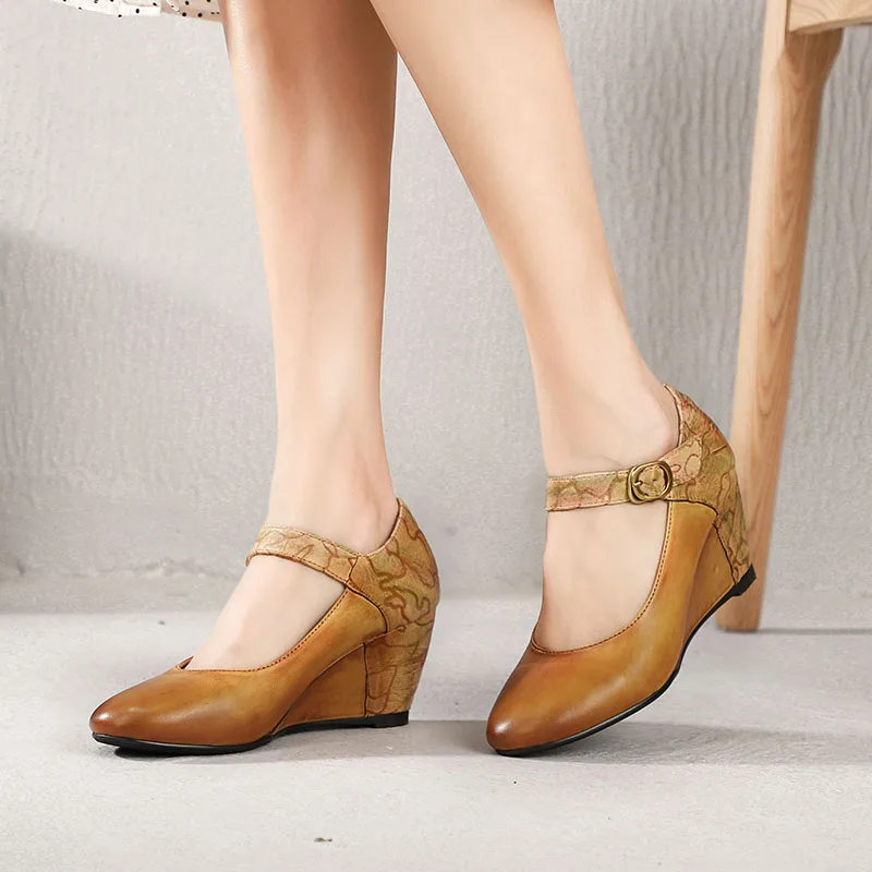 

2019 Original Design Women Shoes Wedge Pumps Pointed Toes Ankle Strap Buckle Spring New Arrival Handmade Ladies High Heel Shoes
