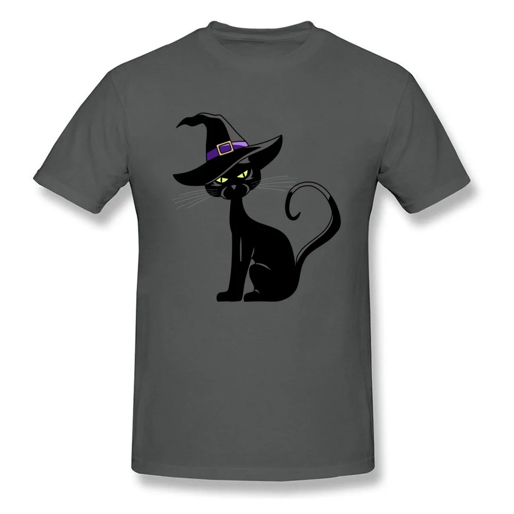 Tops & Tees Cat in Witch Hat Lovers Day Short Sleeve Pure Cotton Round Collar Men Tshirts Simple Style T Shirt New Design Cat in Witch Hat carbon