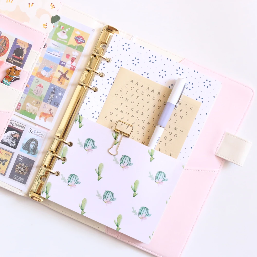 Domikee cute original school cartoon 6 holes stationery organizer