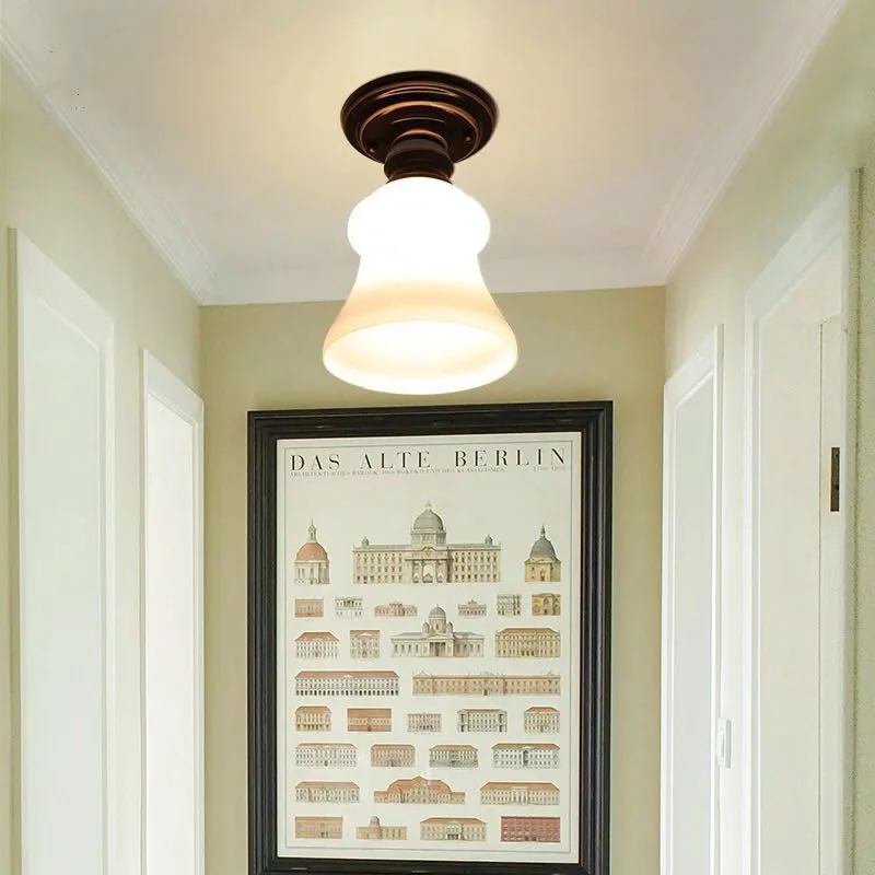Simple study corridor ceiling lamp retro-ancient American country single-head gateway bed-end lantern