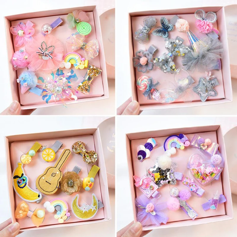 

10Pcs New Children Cartoon Hair Accessories Headwear Set Swan Rabbit Animals Hair Clips Princess Lace Crown Hairpins Gift Boxed