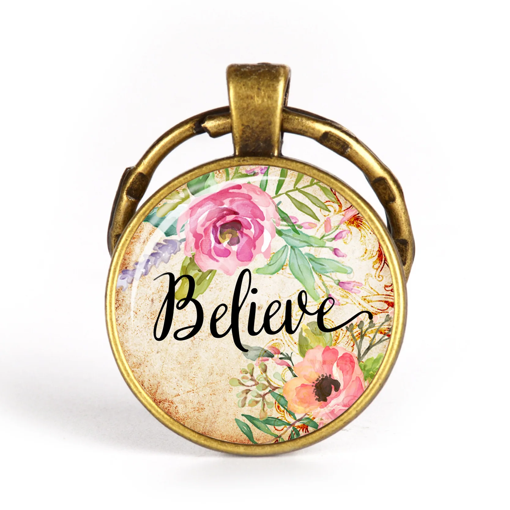 

Believe Wish Hope Fashion Christian Bible Verse Key Chains Holder Charm Bible Psalm Glass Flower Picture Keychain Men Women Gift