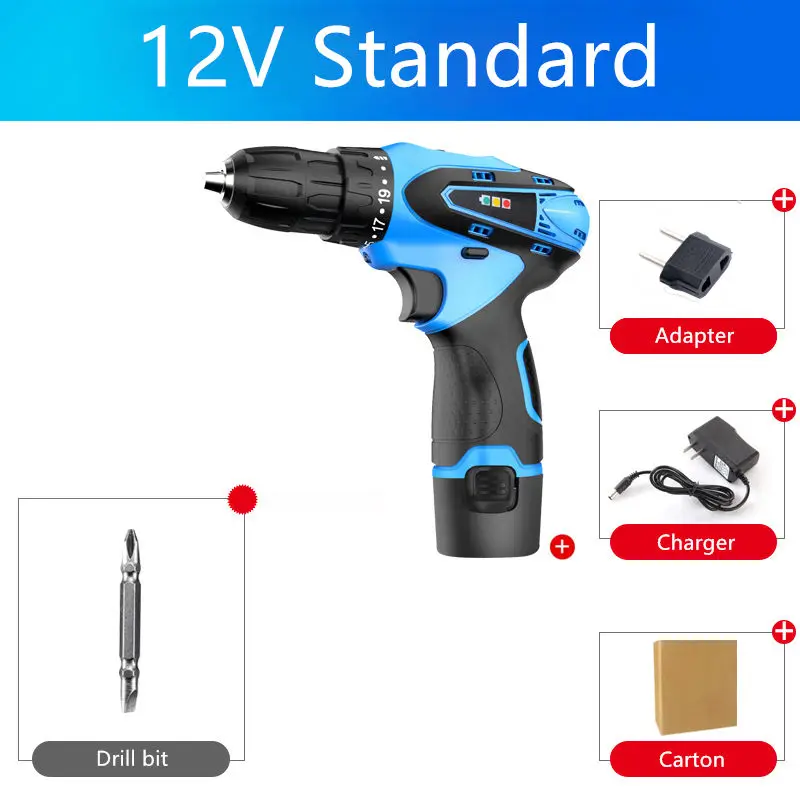 12 В, 16,8 в, 25 в, перезаряжаемая литиевая батарея, электрическое сверло для дома, самодельная Аккумуляторная дрель, электрическая отвертка, электроинструменты, наборы - Цвет: 12V 1 Battery