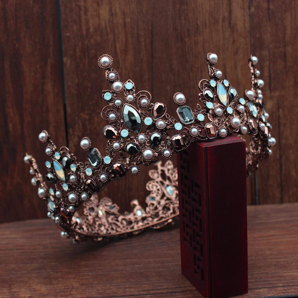 

Vintage Baroque Ancient Copper Queen Bridal Tiara Crown Bride Women Prom Diadema Hair Ornaments Wedding Hair Jewelry Accessories
