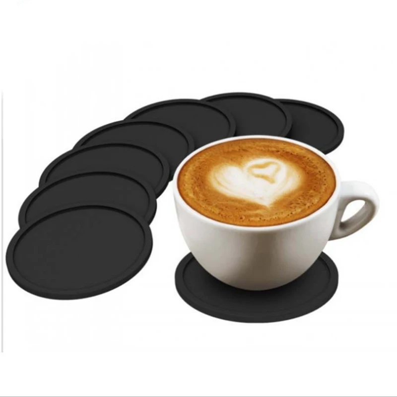 8Pcs Black Silicone Drink Coaster Placemats For Table Mats For Dinner