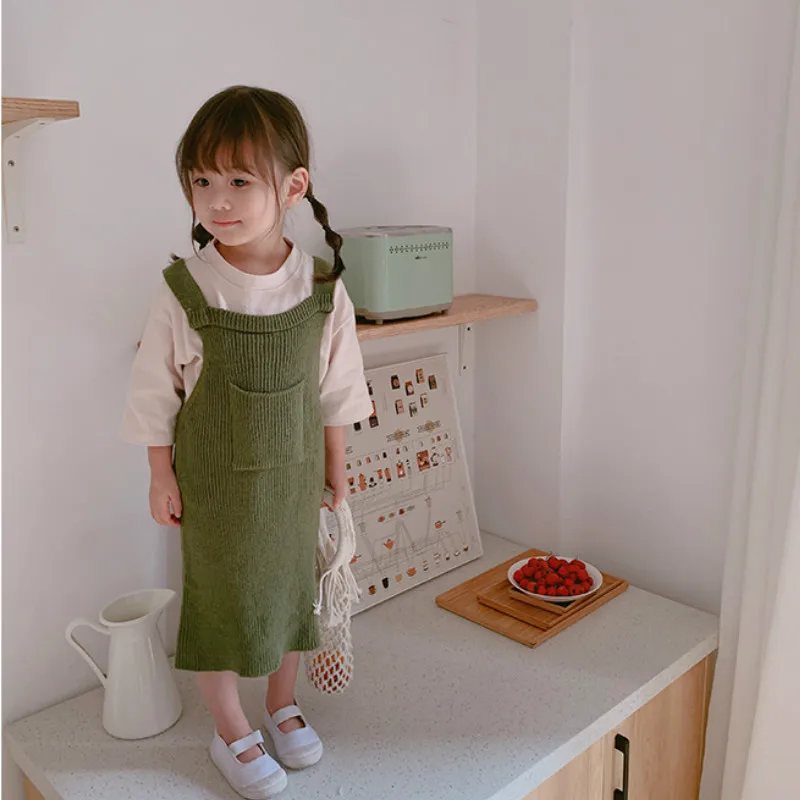 

2019 New arrival Spring fashion girls sweater dresses cute girl sweater overalls dress kids solid color all-match dress