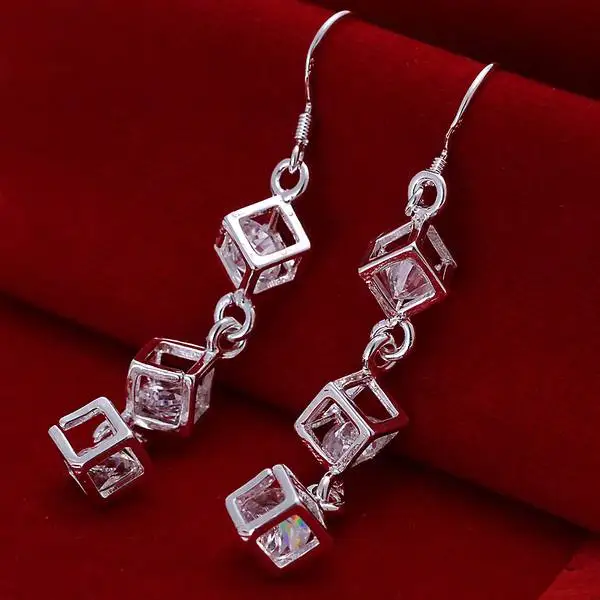 hot silver color fashion elegant charms white stone crystal earrings for women lady girl wedding party gift E206