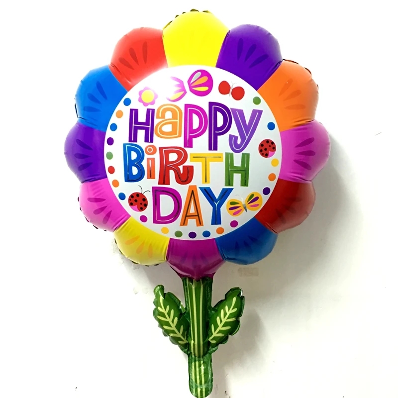 10Pcs Seven Colors Sunflower Green leaves Flowers Foil Balloons Happy ...