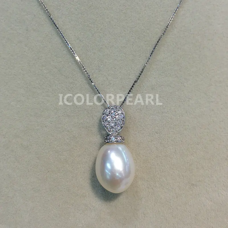 

Big 11-14mm Water Drop Natural Freshwater Pearl Pendant,Crystal Gold Plated Clasp, Sterlinng Silver Chain.Almost No Blemish!
