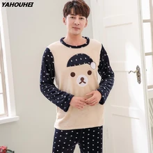 Толстые теплые милые фланелевые пижамные комплекты с героями мультфильмов для мужчин; коллекция года; зимняя Коралловая бархатная пижама с длинными рукавами; Мужская домашняя одежда; домашняя одежда