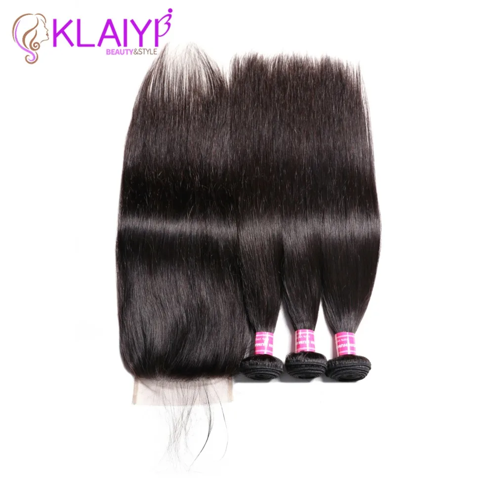 KLAIYI Hair Brazilian Straight Hair Bundles With 5*5 Lace Closure Human Hair With Closure Remy Hair Weaves