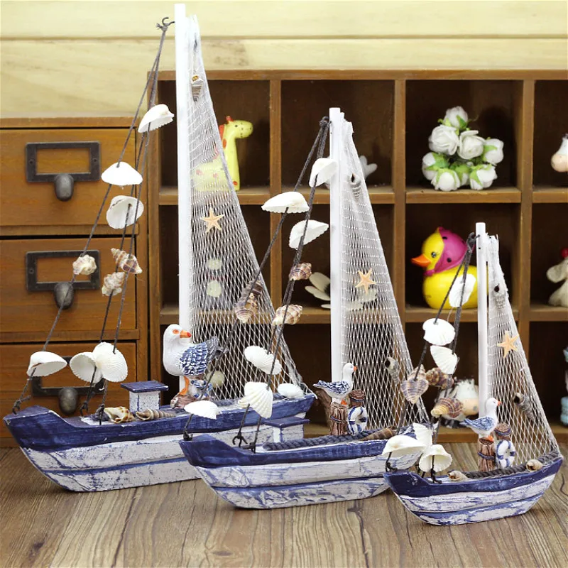 

Mediterranean Style Sail Boat Wooden Sailing Vintage Ship Marine Craft Ornament Nautical Home Room Household Decoration Boy Gift