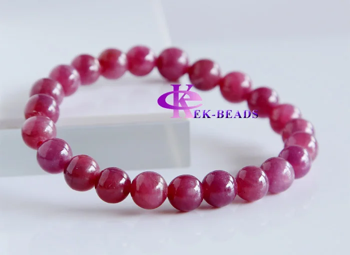  Free Shipping Discount Wholesale Natural Genuine Pink Red Ruby Bracelet Smooth Round beads Finished Stretch Bracelets 8mm 02821 
