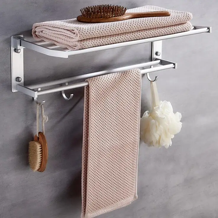 Punch-free space алюминиевая вешалка для полотенец Складная двухслойная деятельность с крюком ванная комната вешалка для полотенец подвеска