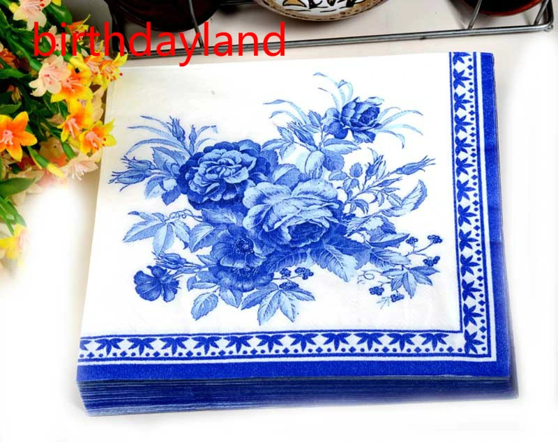 

Min Order is $5, (1 packs ) Abstract pattern Napkin Paper 100% Virgin Wood blue flower Tissue for Party Decoration Paper Crafts