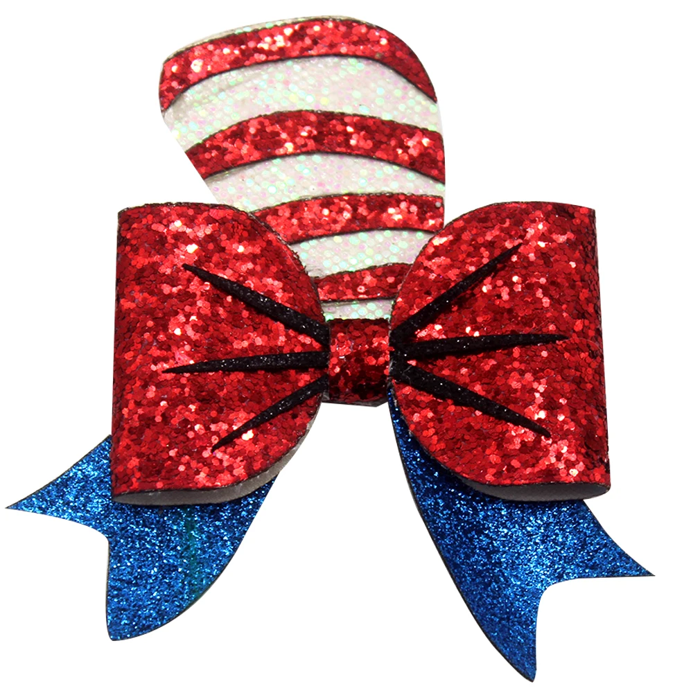 

4.5 inch Dr Seuss Sweet Barrettes Guitar Synthetic Leather Hair Bow hearwear hairClips Shining Hair Accessories for girls