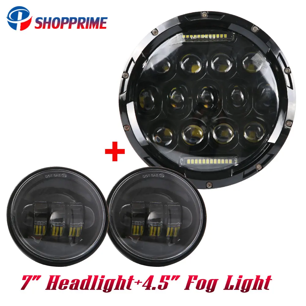 Black 7 Inch 75W Round Daymaker LED Projector Headlight + 4.5inch Fog light  Waterproof Bulb for Harley Davidson Motorcycle