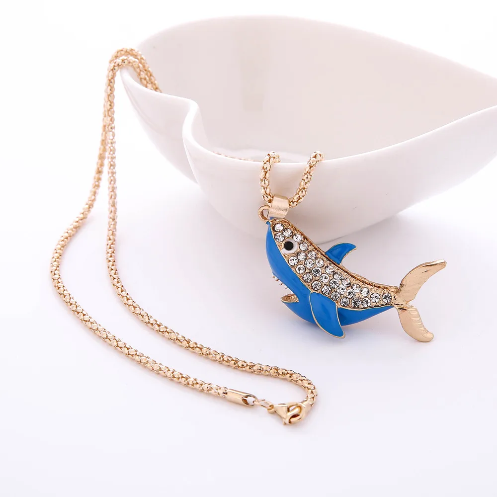 

Stylish Jewelry Fashion Women Fierce Big Shark Sweater Necklace Shape Style Crystal Rhinestone Cute Pendant Sweater Necklace Dsp