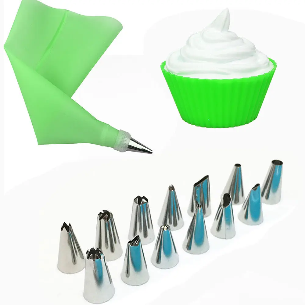 16 PCS/Set Green Silicone Kitchen Accessories Icing Piping Cream Pastry