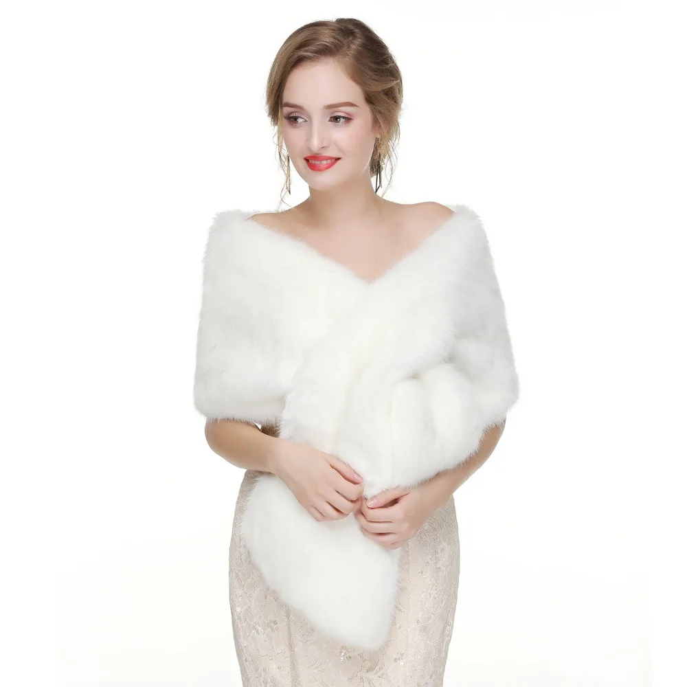 JaneVini 2020 Winter Bruids Bolero Ivory White Cape Faux Fur Wrap Gray Wedding Cape Coat Fake Fox Fur Bridal Shawl Stoles Jacket