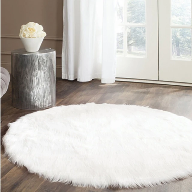 Round Real White Faux Sheepskin Rug Fur Blanket Decorative Blankets