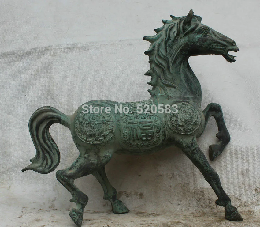 

free 16"Chinese Feng Shui Bronze Fu Zodiac Year Horse Success Dragon Phoenix Statue fast