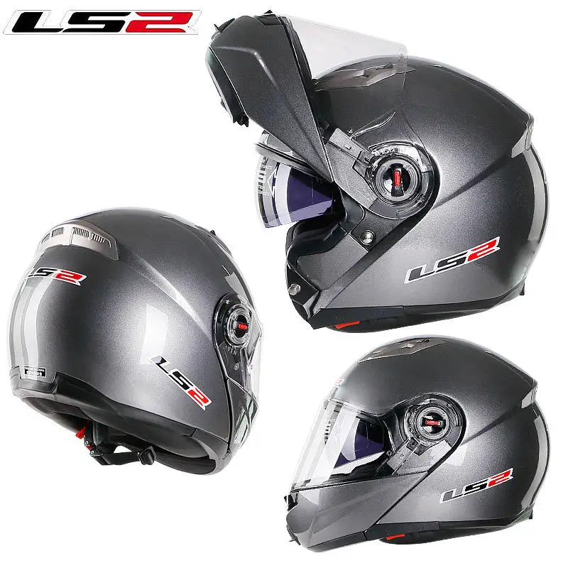 LS2 ff370 флип-ап мото rcycle шлем casco de moto кафе шлем для гонщика анфас двойной объектив козырек capacetes de moto ciclista ECE - Цвет: Gray .