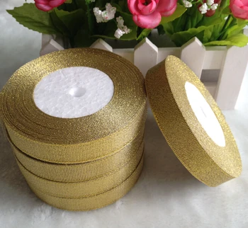 

HL 5 rolls (125 yards) 12mm gold ribbon gift packing belt wedding party Christmas embellishment sewing accessories A700
