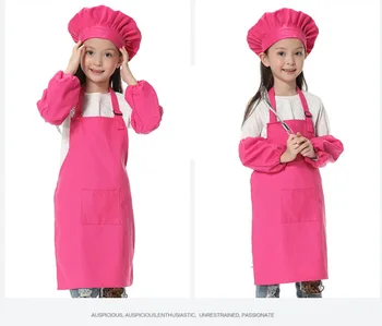 

Adorable 3pcs/set Children Kitchen Waists 12 Colors Kids Aprons with Sleeve&Chef Hats for Painting Cooking Baking