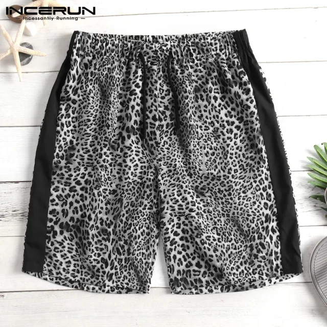 INCERUN New Stylish Men Leopard Print Shorts Drawstring Loose Trunks